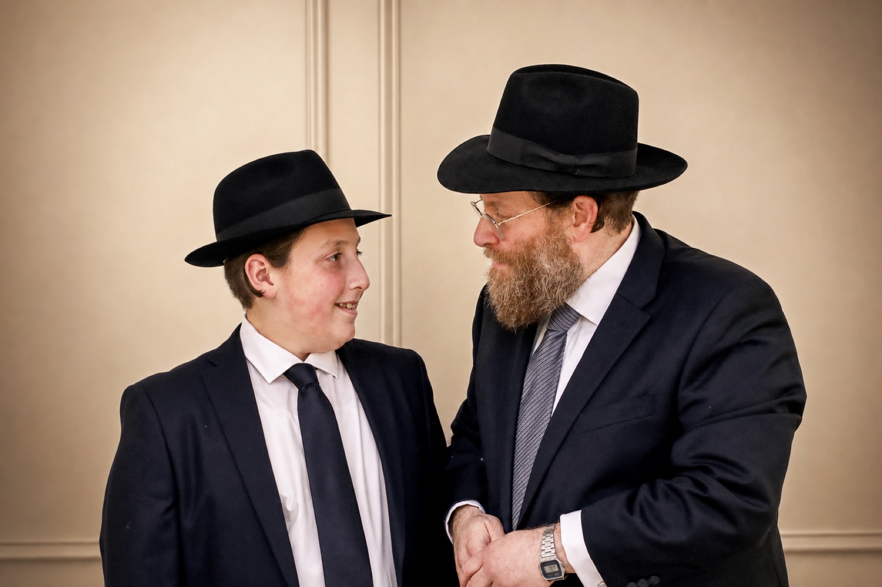 A warm father and son Bar Mitzvah moment